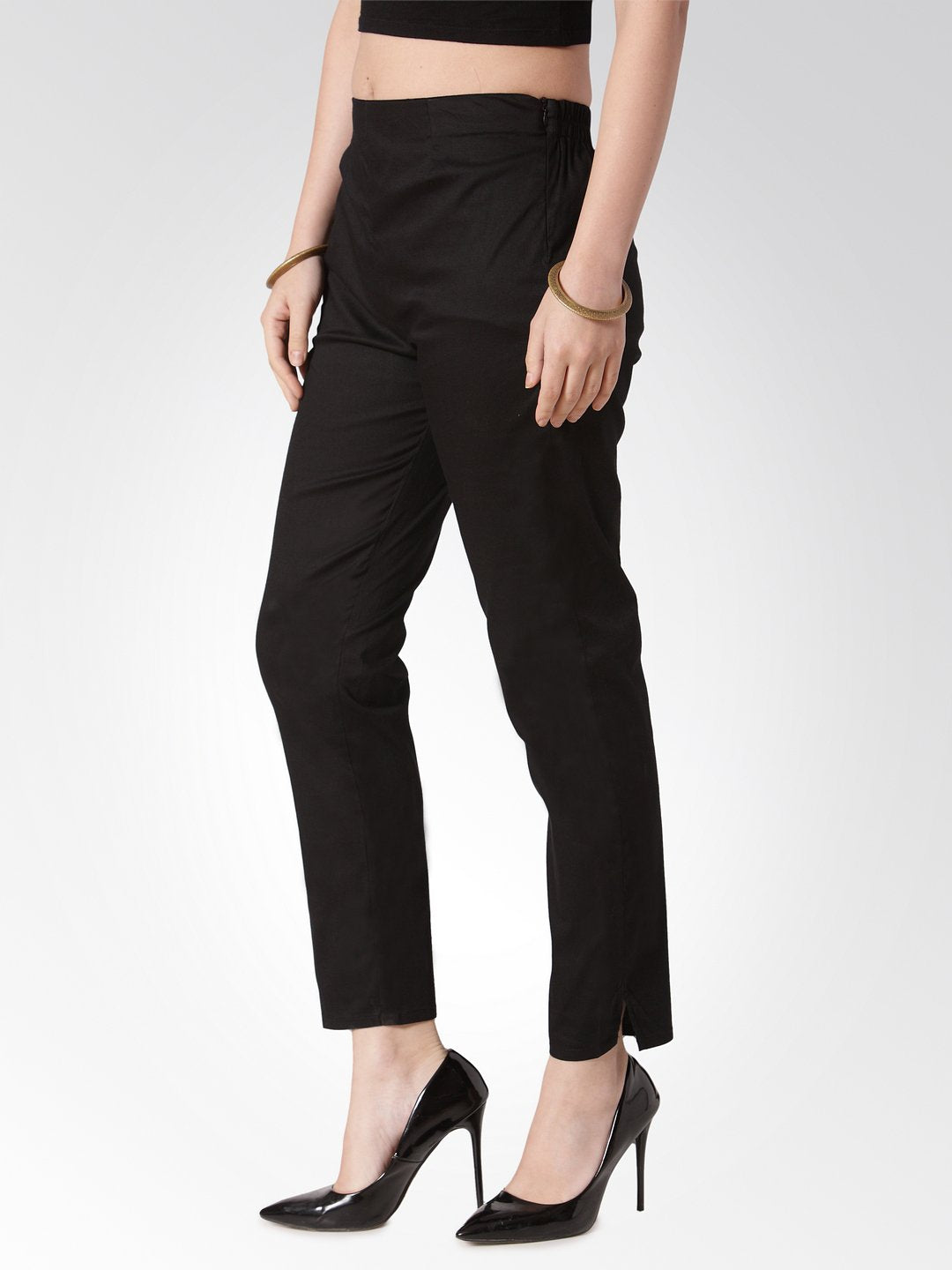 Jompers Women Black Smart Slim Fit Solid Regular Trousers - Distacart