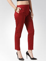 Thumbnail for Jompers Women Maroon Smart Slim Fit Solid Regular Trousers - Distacart