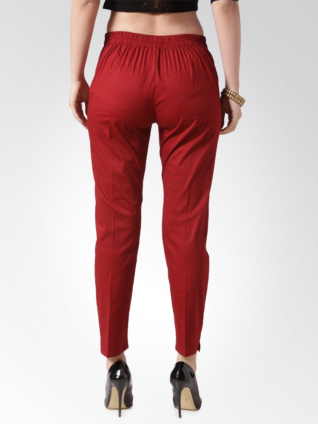 Jompers Women Maroon Smart Slim Fit Solid Regular Trousers - Distacart
