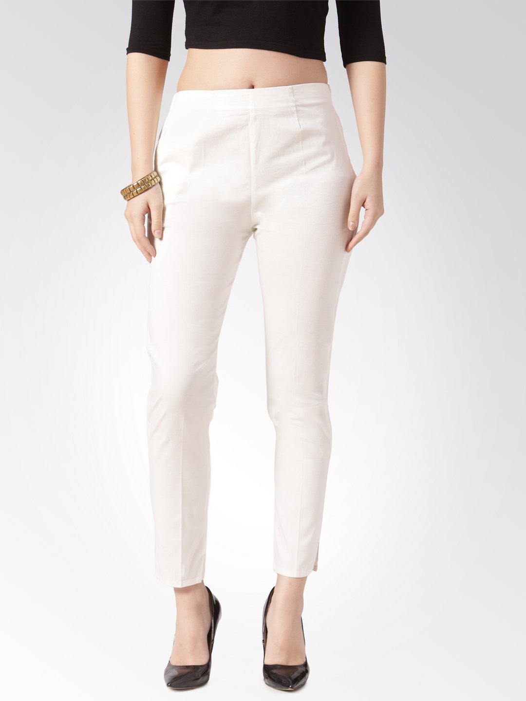 Jompers Women Off-White Smart Slim Fit Solid Regular Trousers - Distacart