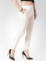 Thumbnail for Jompers Women Off-White Smart Slim Fit Solid Regular Trousers - Distacart