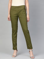 Thumbnail for Jompers Women Olive Green Smart Slim Fit Solid Regular Trousers - Distacart