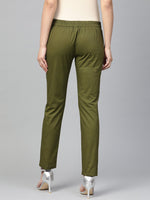 Thumbnail for Jompers Women Olive Green Smart Slim Fit Solid Regular Trousers - Distacart