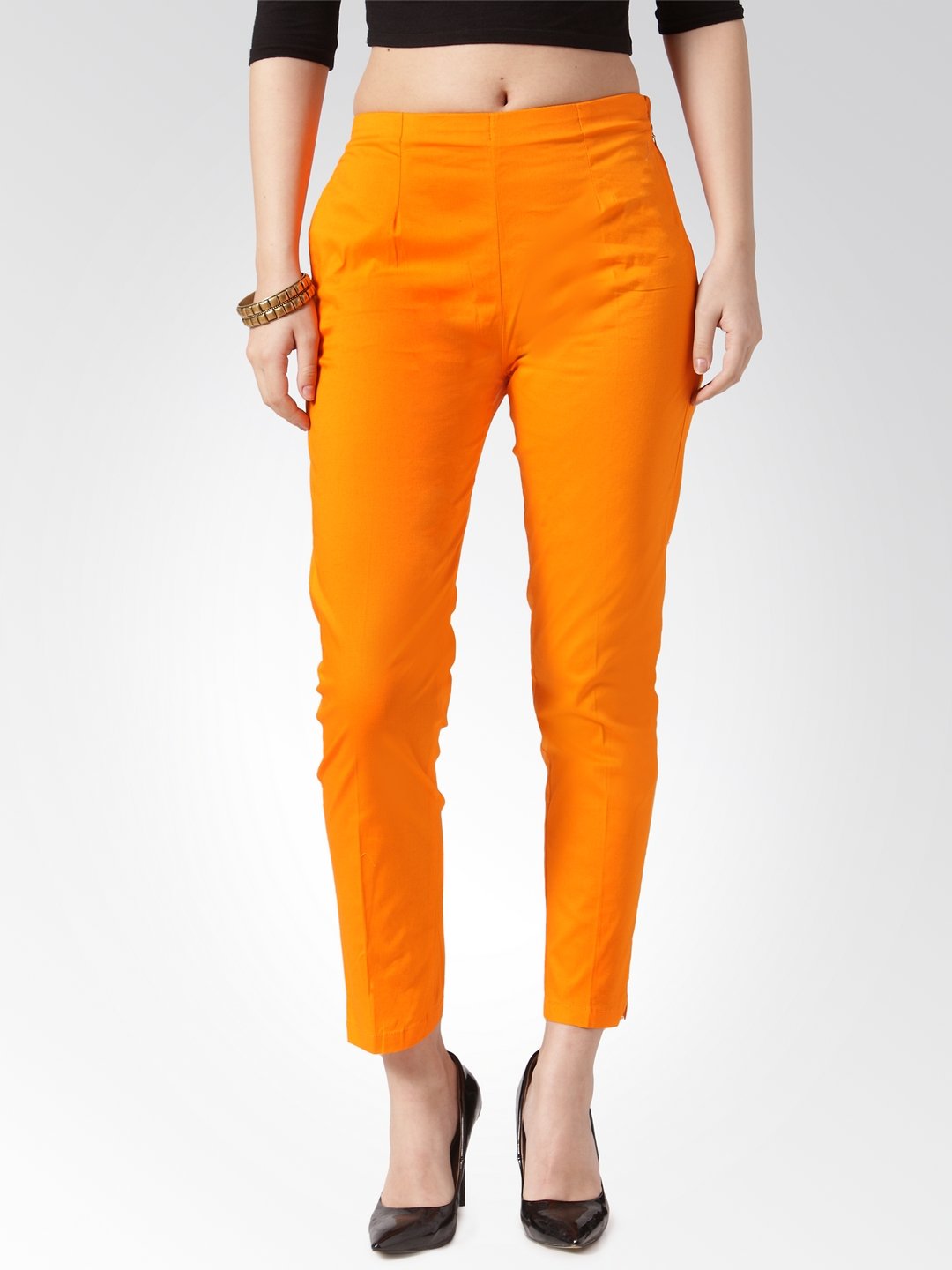 Jompers Women Orange Smart Slim Fit Solid Regular Trousers - Distacart