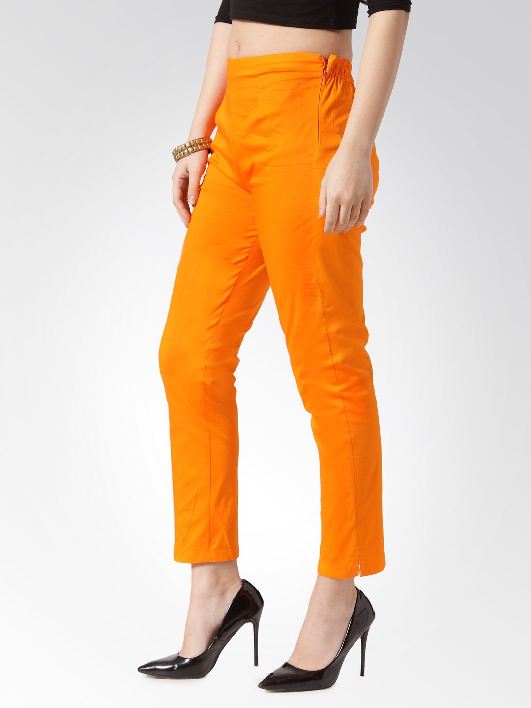 Jompers Women Orange Smart Slim Fit Solid Regular Trousers - Distacart