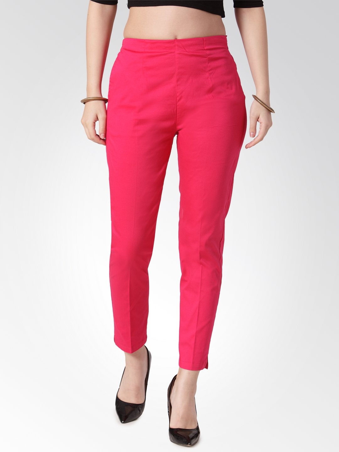 Jompers Women Pink Smart Slim Fit Solid Regular Trousers - Distacart