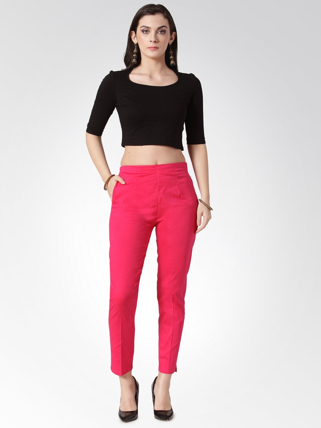 Jompers Women Pink Smart Slim Fit Solid Regular Trousers - Distacart
