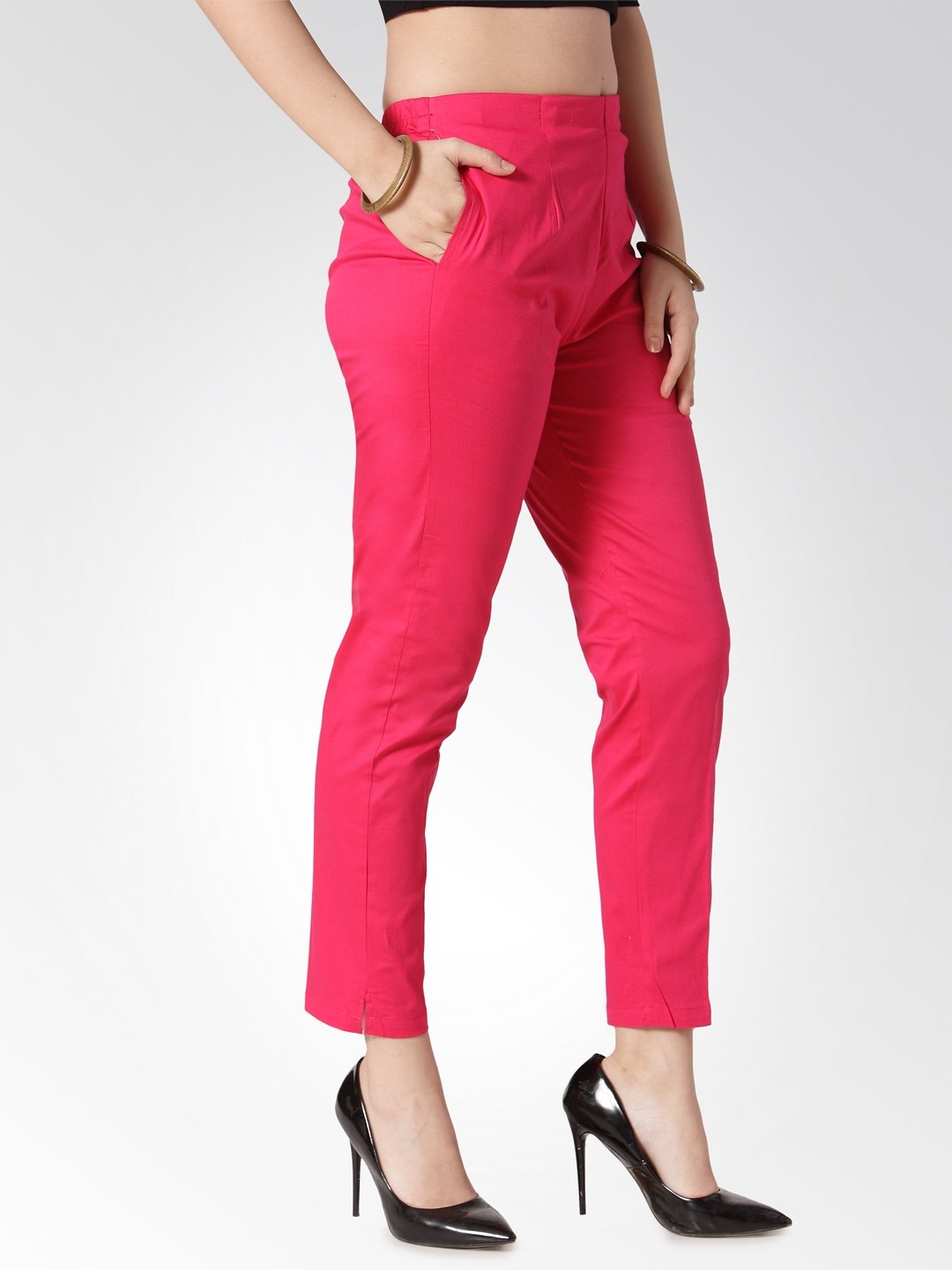 Jompers Women Pink Smart Slim Fit Solid Regular Trousers - Distacart