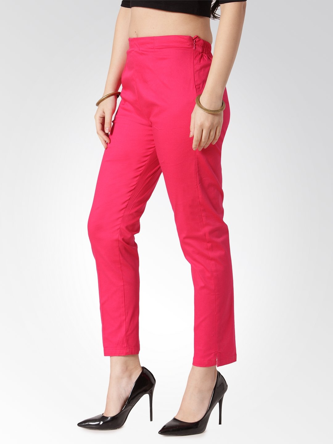 Jompers Women Pink Smart Slim Fit Solid Regular Trousers - Distacart