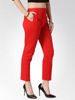 Thumbnail for Jompers Women Red Smart Slim Fit Solid Regular Trousers - Distacart