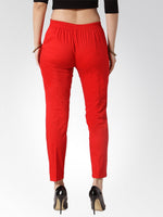 Thumbnail for Jompers Women Red Smart Slim Fit Solid Regular Trousers - Distacart