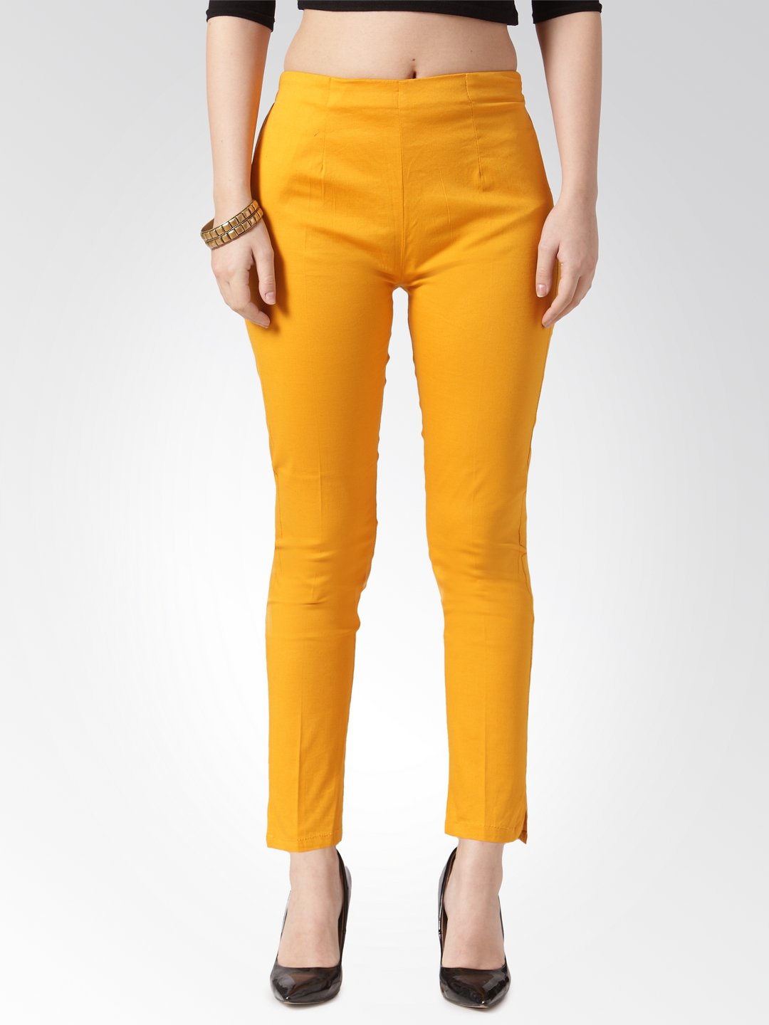 Jompers Women Mustard Smart Slim Fit Solid Regular Trousers ( Yellow ) - Distacart