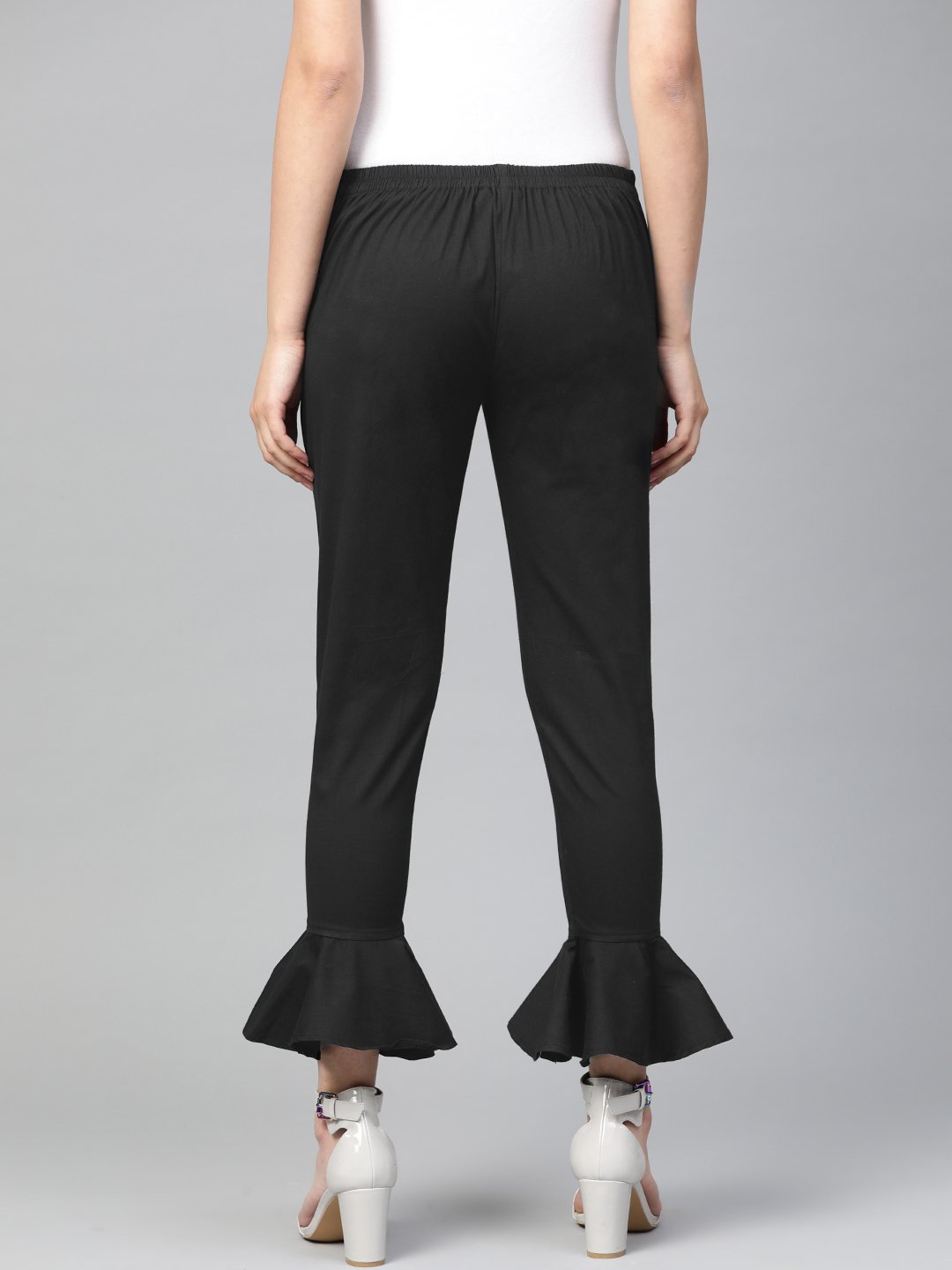 Jompers Women Black Smart Slim Fit Solid Bottom Flared Trousers - Distacart