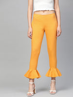 Thumbnail for Jompers Women Mustard Smart Fit Solid Bottom Flared Trousers - Distacart