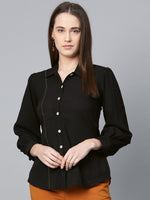 Thumbnail for Jompers Women Black Regular Fit Crinkled Effect Casual Shirt - Distacart