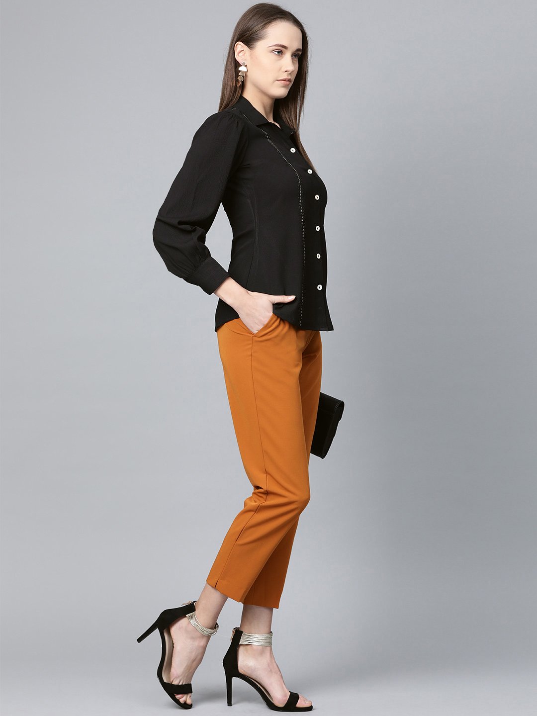 Jompers Women Black Regular Fit Crinkled Effect Casual Shirt - Distacart