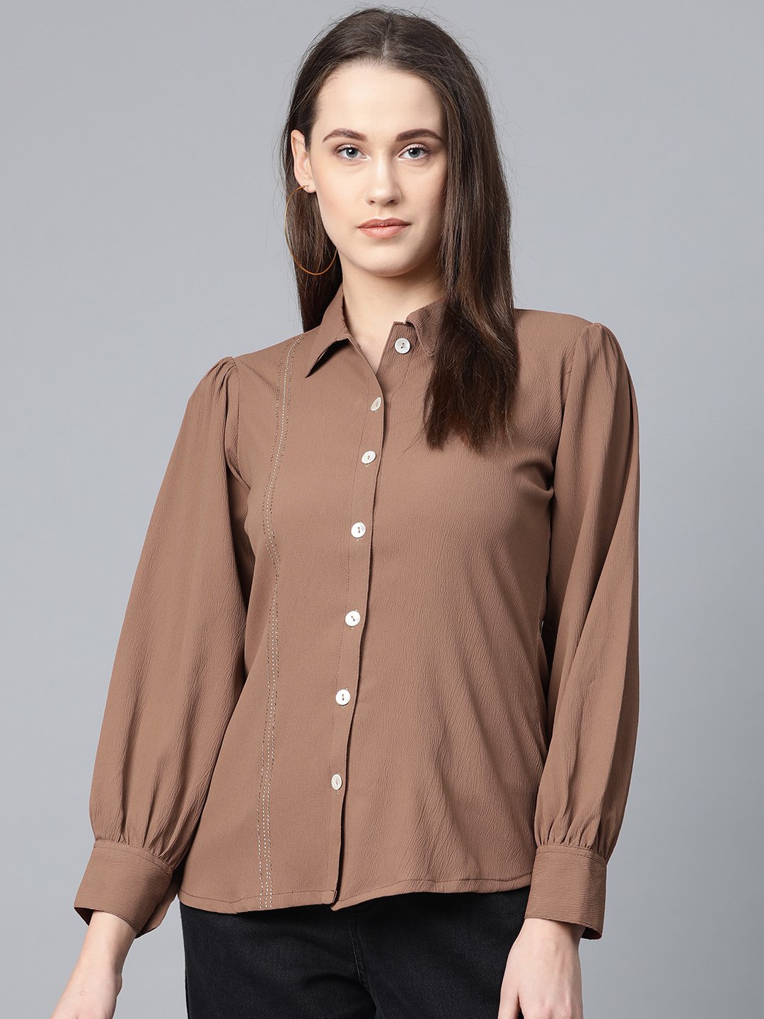 Jompers Women Brown Regular Fit Crinkled Effect Casual Shirt - Distacart