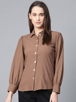 Thumbnail for Jompers Women Brown Regular Fit Crinkled Effect Casual Shirt - Distacart