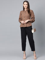 Thumbnail for Jompers Women Brown Regular Fit Crinkled Effect Casual Shirt - Distacart