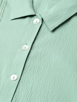 Thumbnail for Jompers Women Green Regular Fit Crinkled Effect Casual Shirt - Distacart