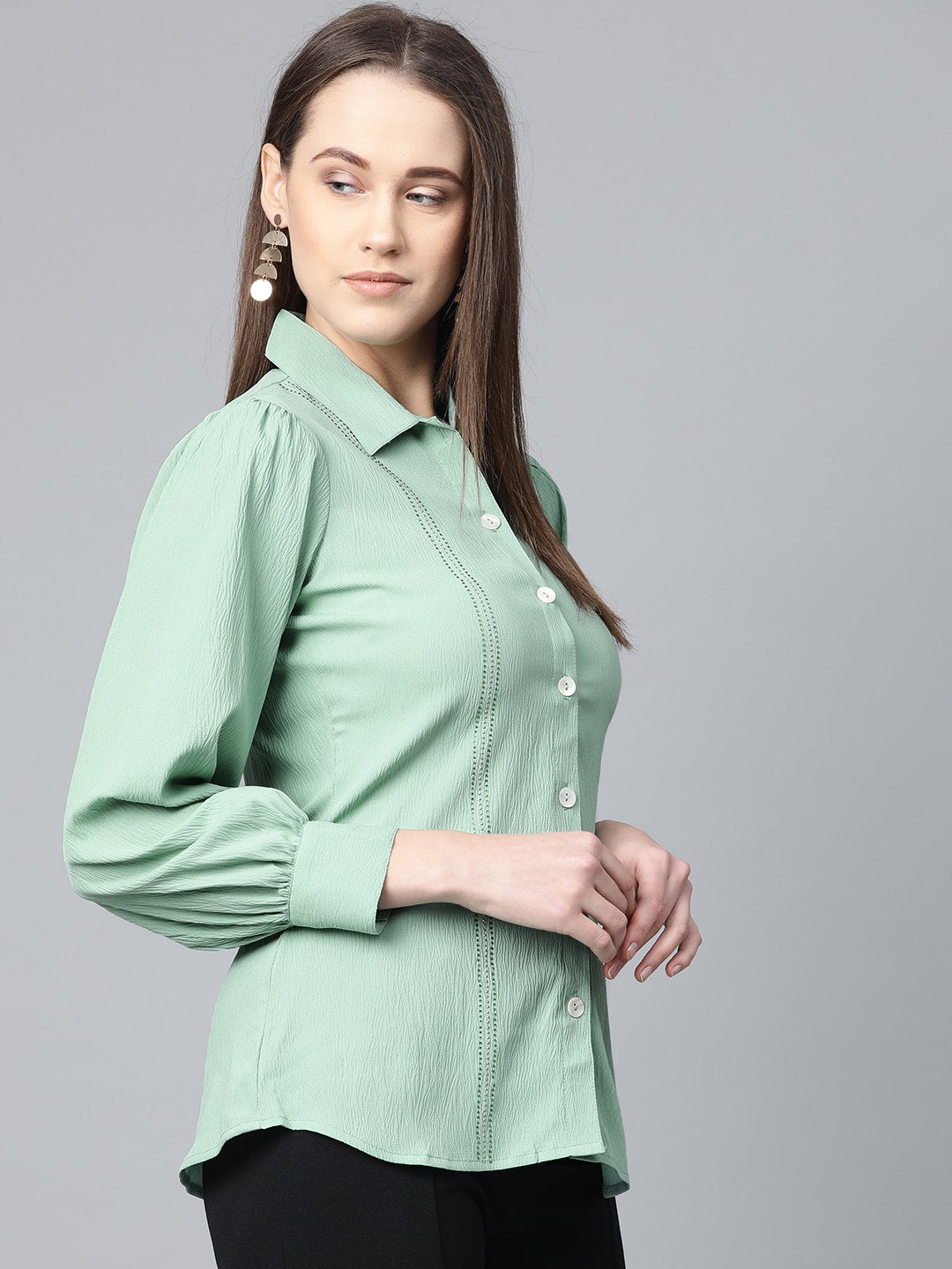 Jompers Women Green Regular Fit Crinkled Effect Casual Shirt - Distacart