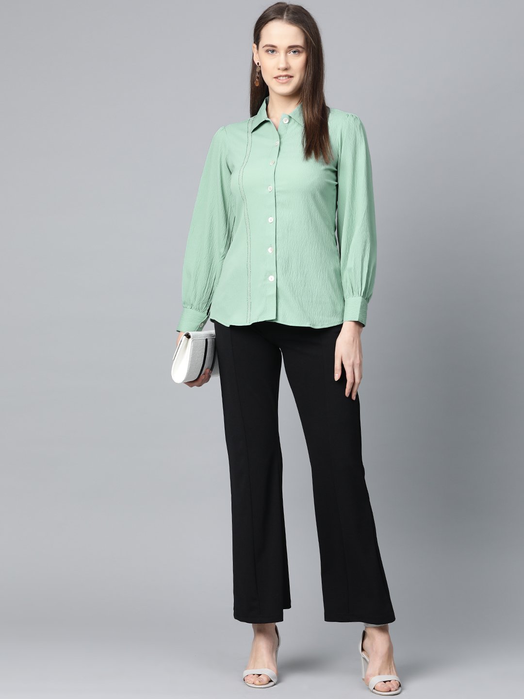 Jompers Women Green Regular Fit Crinkled Effect Casual Shirt - Distacart