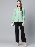 Thumbnail for Jompers Women Green Regular Fit Crinkled Effect Casual Shirt - Distacart