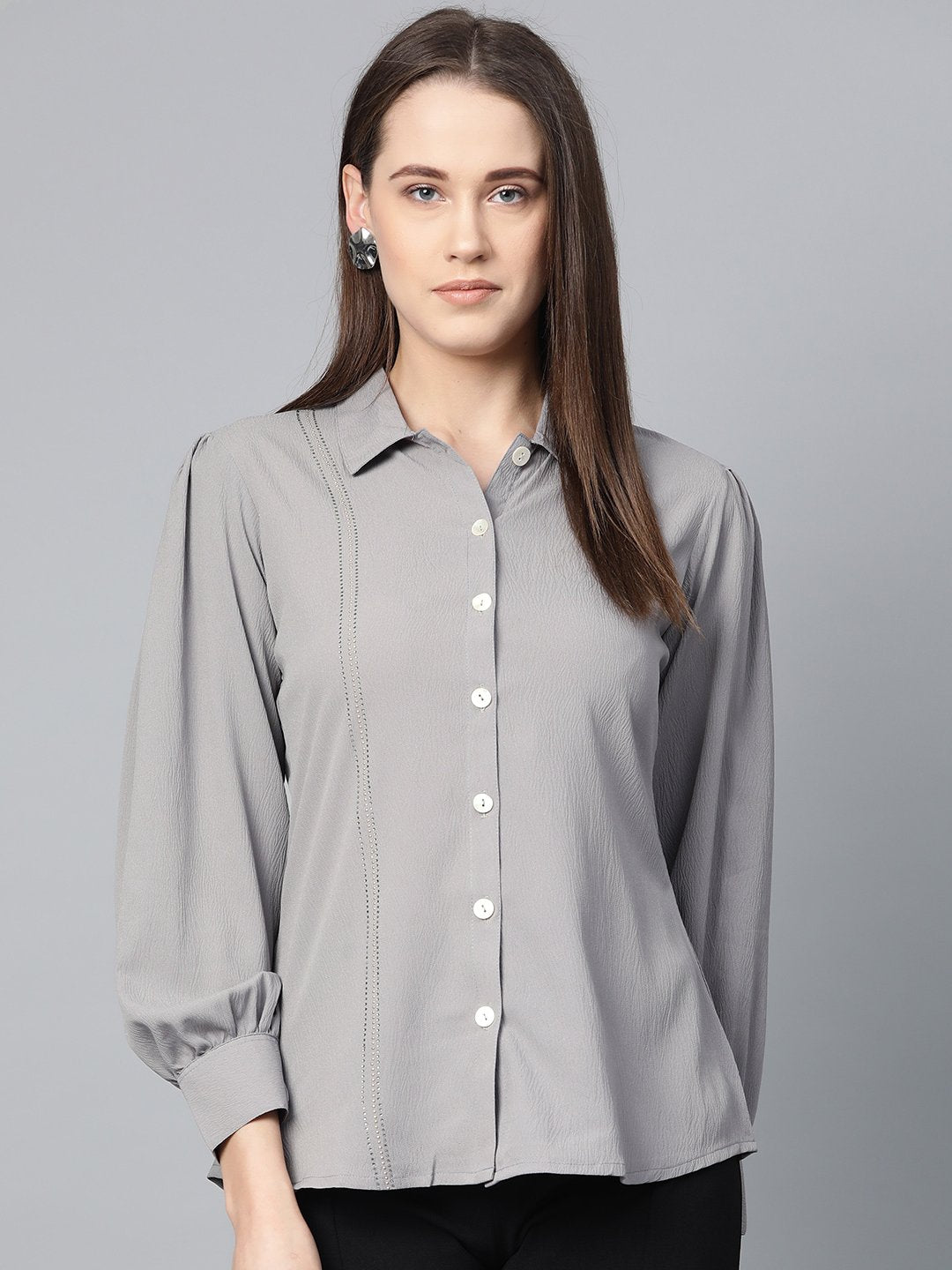 Jompers Women Grey Regular Fit Crinkled Effect Casual Shirt - Distacart