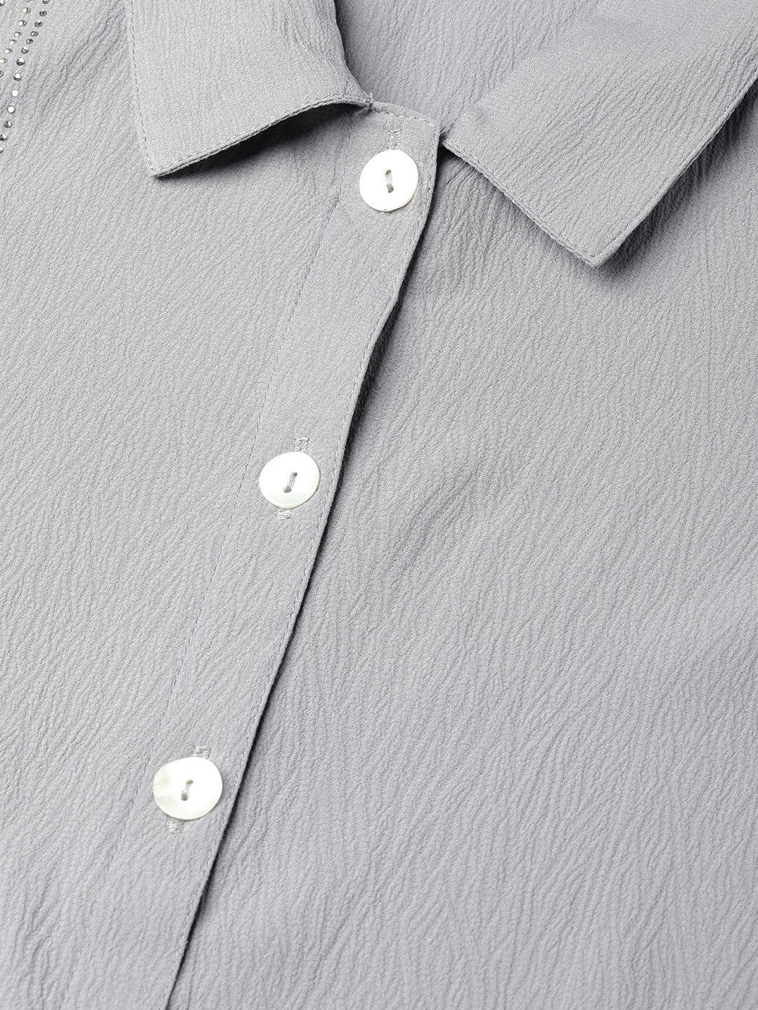 Jompers Women Grey Regular Fit Crinkled Effect Casual Shirt - Distacart