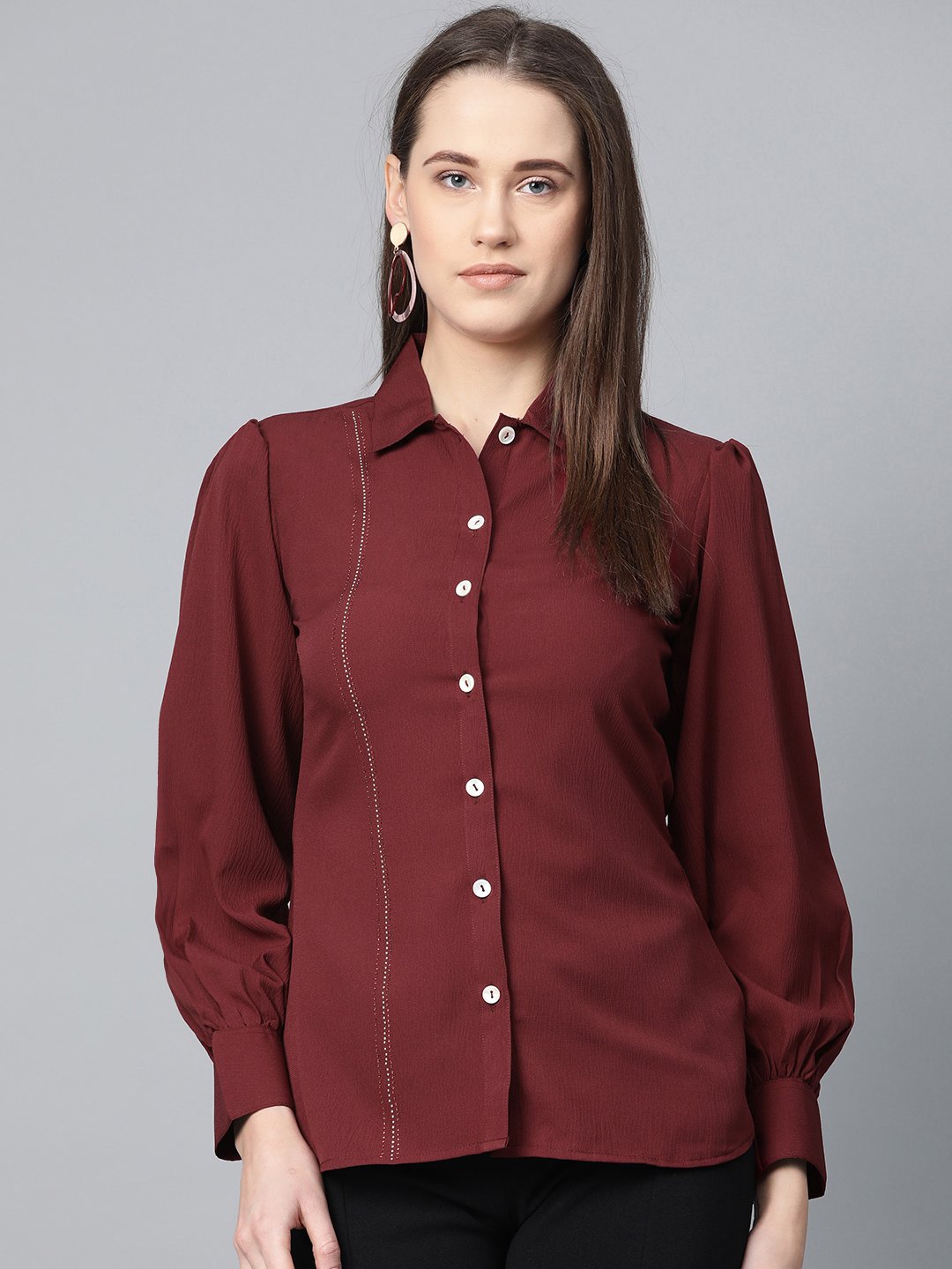 Jompers Women Maroon Regular Fit Crinkled Effect Casual Shirt - Distacart