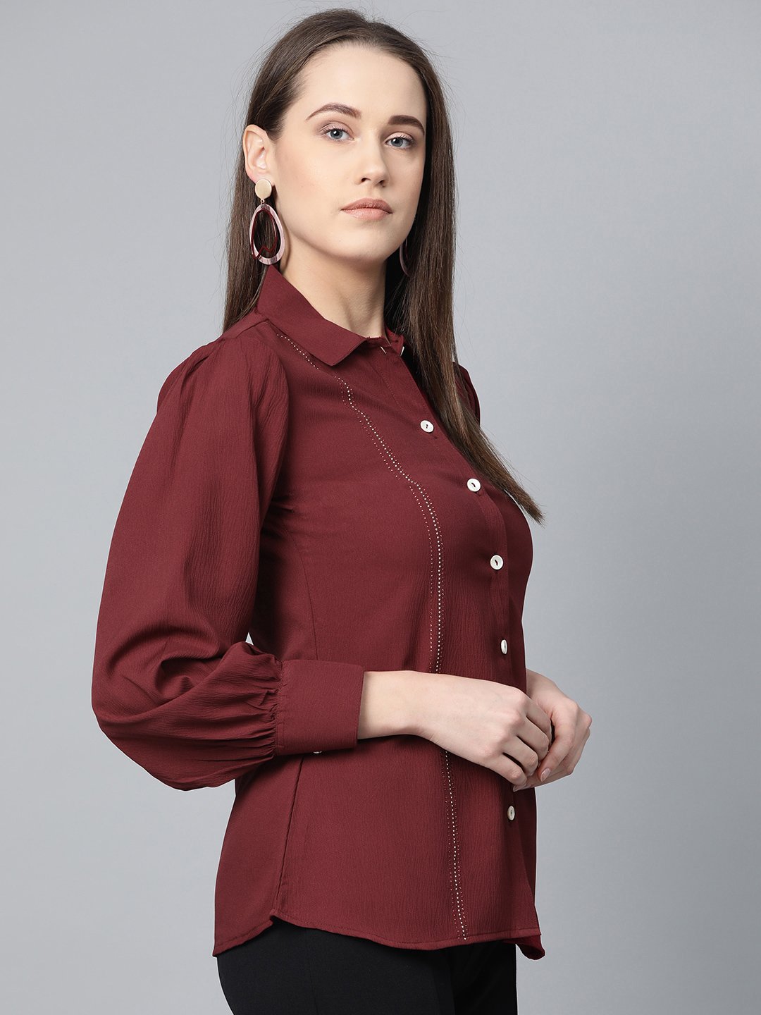 Jompers Women Maroon Regular Fit Crinkled Effect Casual Shirt - Distacart