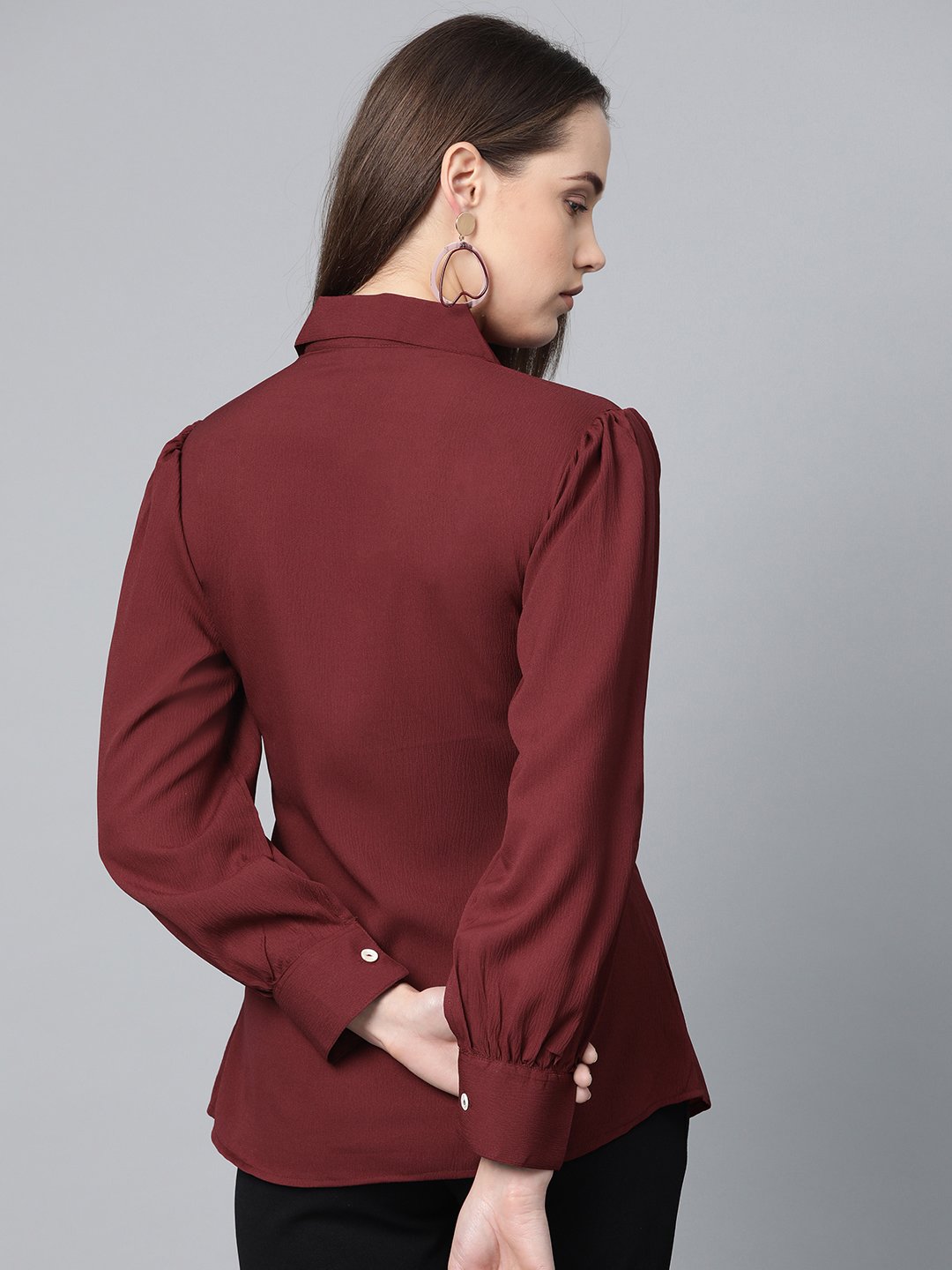 Jompers Women Maroon Regular Fit Crinkled Effect Casual Shirt - Distacart