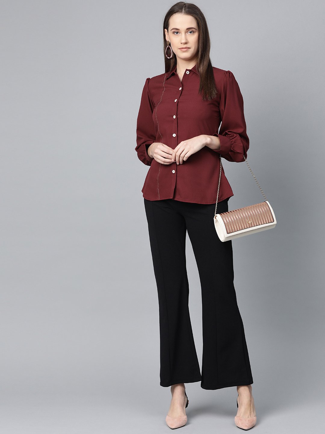 Jompers Women Maroon Regular Fit Crinkled Effect Casual Shirt - Distacart