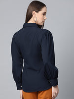Thumbnail for Jompers Women Navy Blue Regular Fit Crinkled Effect Casual Shirt - Distacart