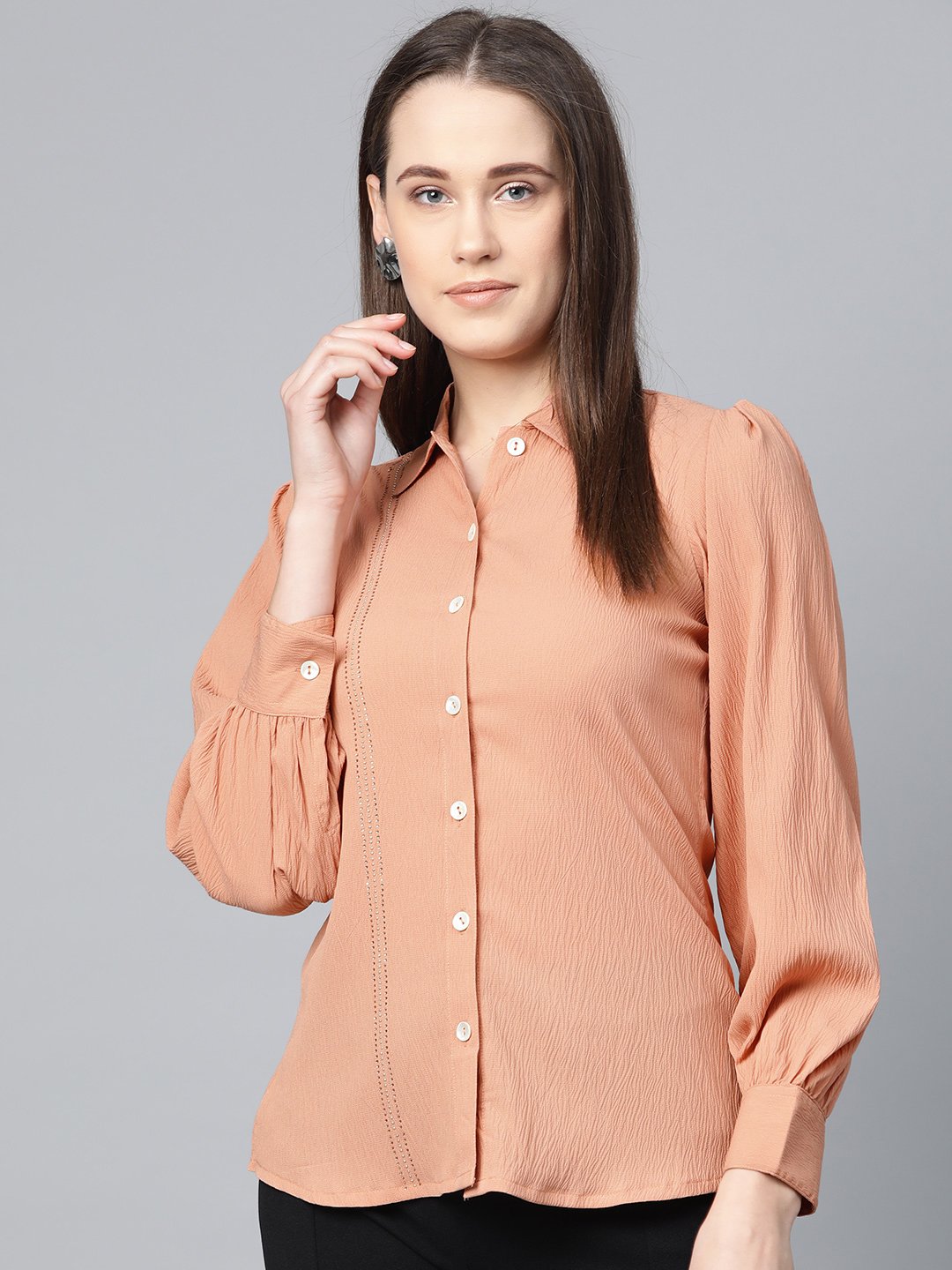 Jompers Women Peach Regular Fit Crinkled Effect Casual Shirt - Distacart