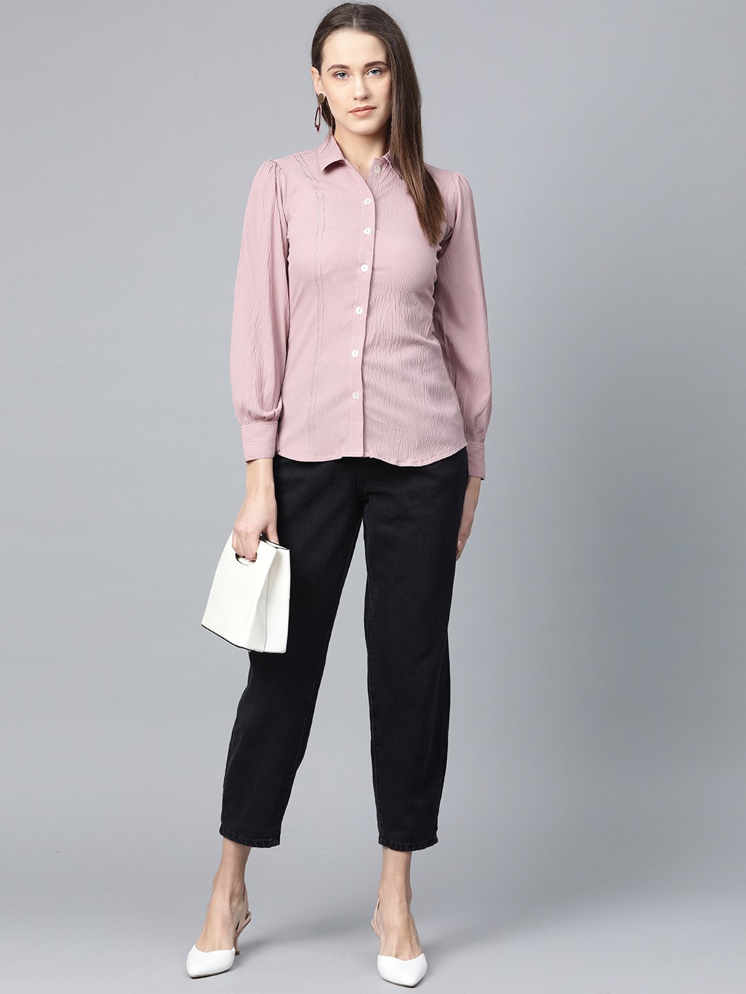 Jompers Women Purple Regular Fit Crinkled Effect Casual Shirt - Distacart