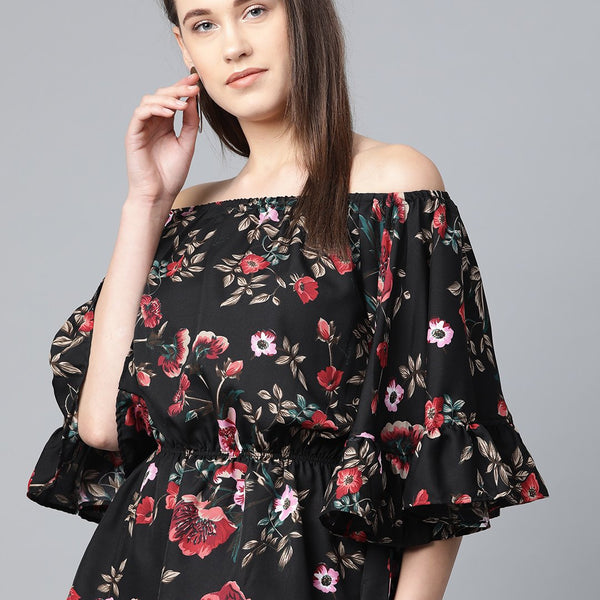 Jompers Women Black Printed Bardot Top - Distacart