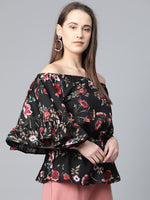 Thumbnail for Jompers Women Black Printed Bardot Top - Distacart
