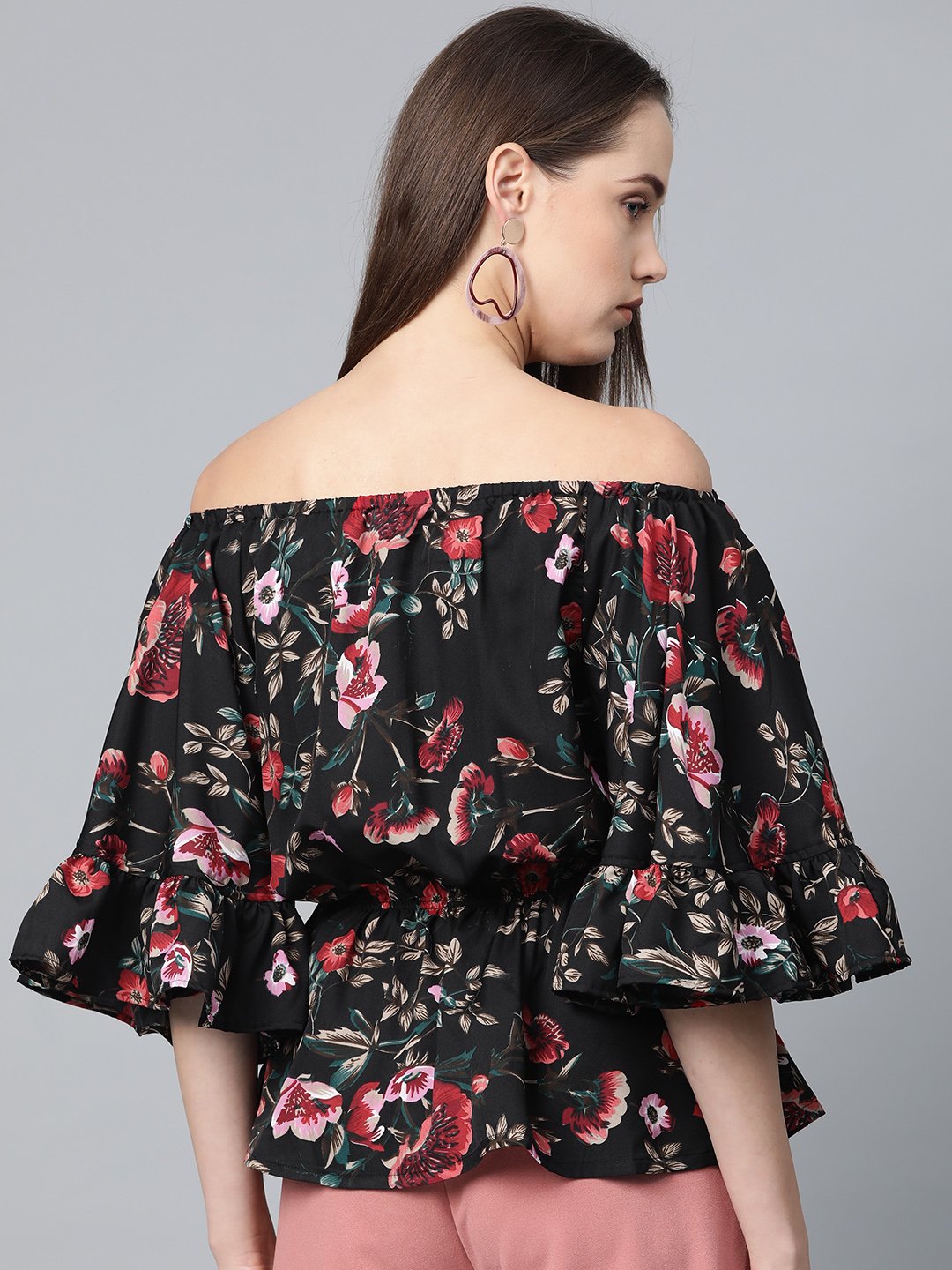 Jompers Women Black Printed Bardot Top - Distacart