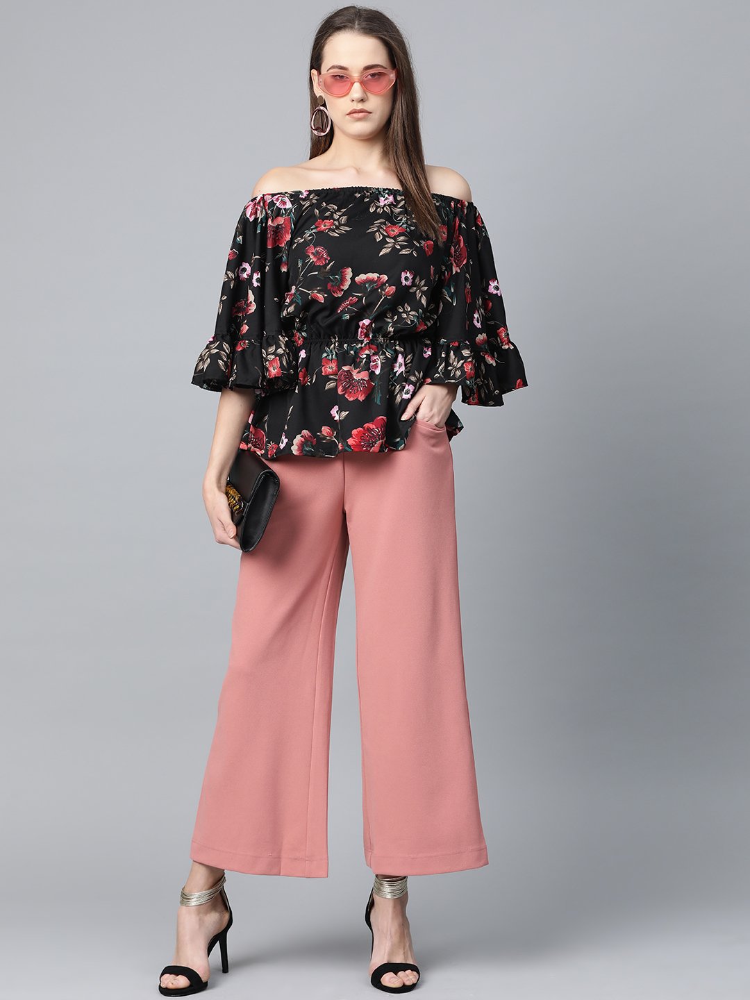 Jompers Women Black Printed Bardot Top - Distacart
