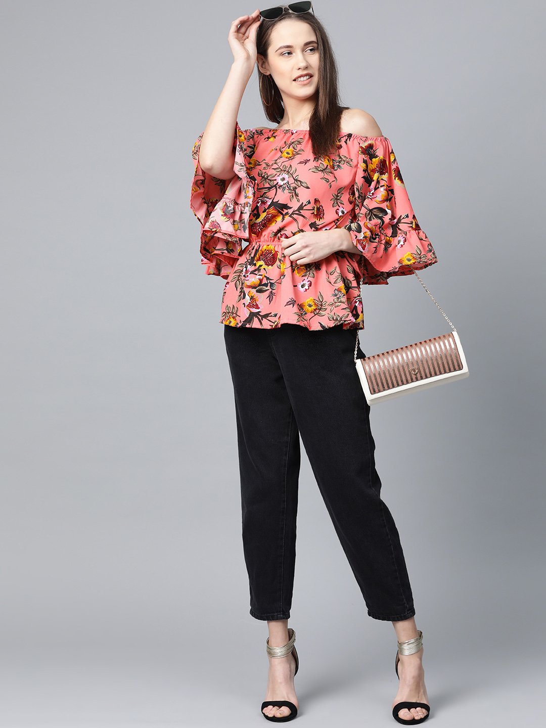 Jompers Women Pink Printed Bardot Top - Distacart