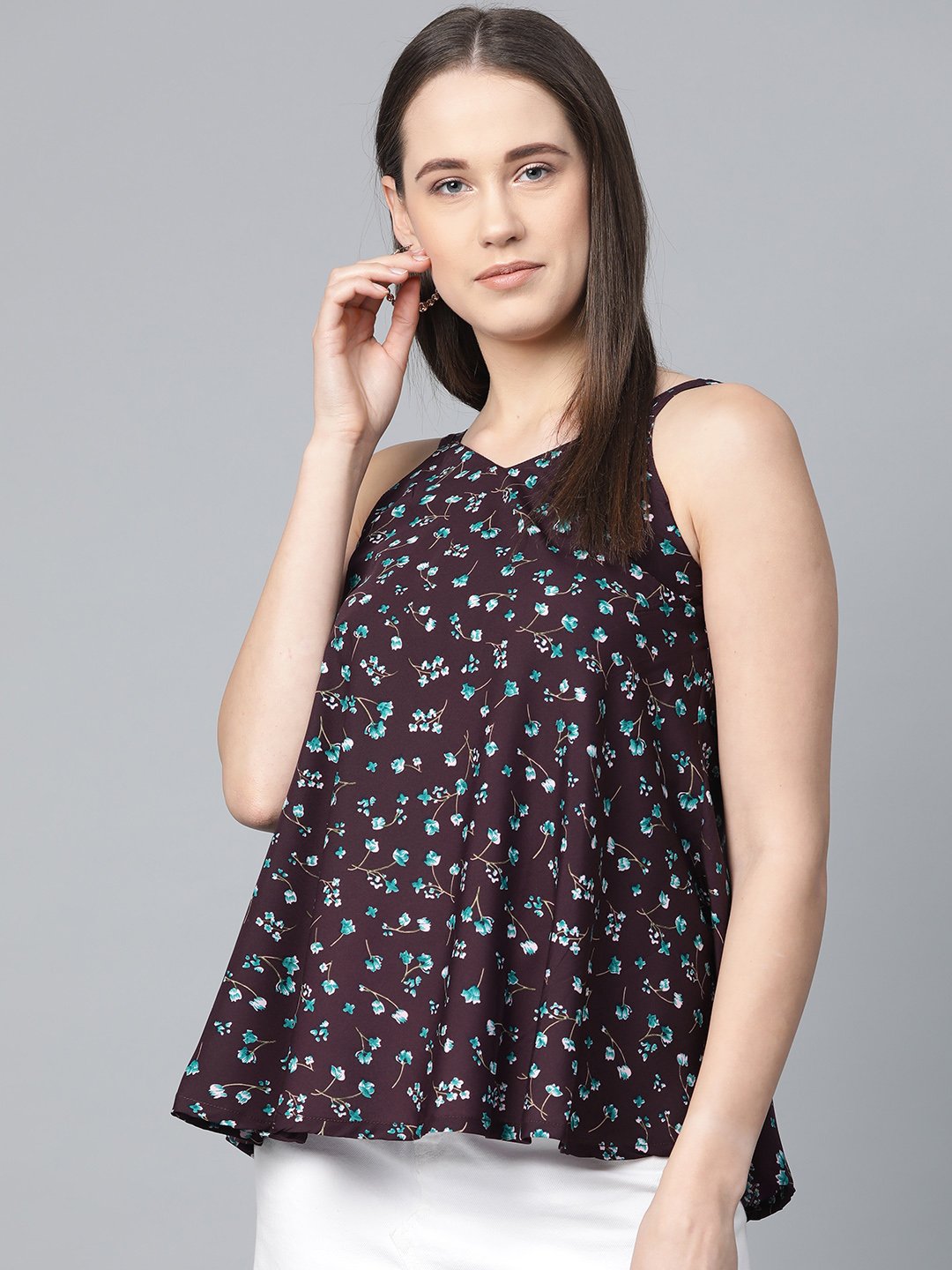 Jompers Women Purple & Blue Printed A-Line Top - Distacart