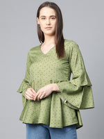 Thumbnail for Jompers Women Green & Black Printed A-Line Top - Distacart