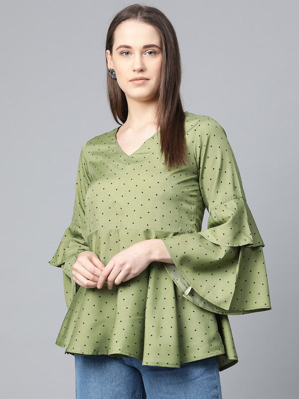Jompers Women Green & Black Printed A-Line Top - Distacart