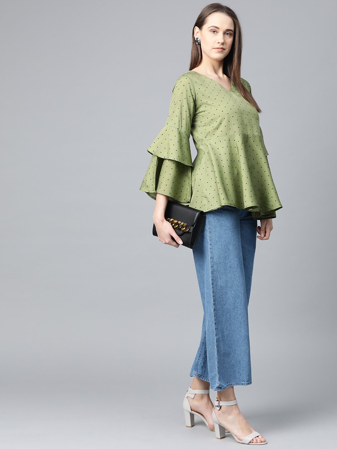 Jompers Women Green & Black Printed A-Line Top - Distacart
