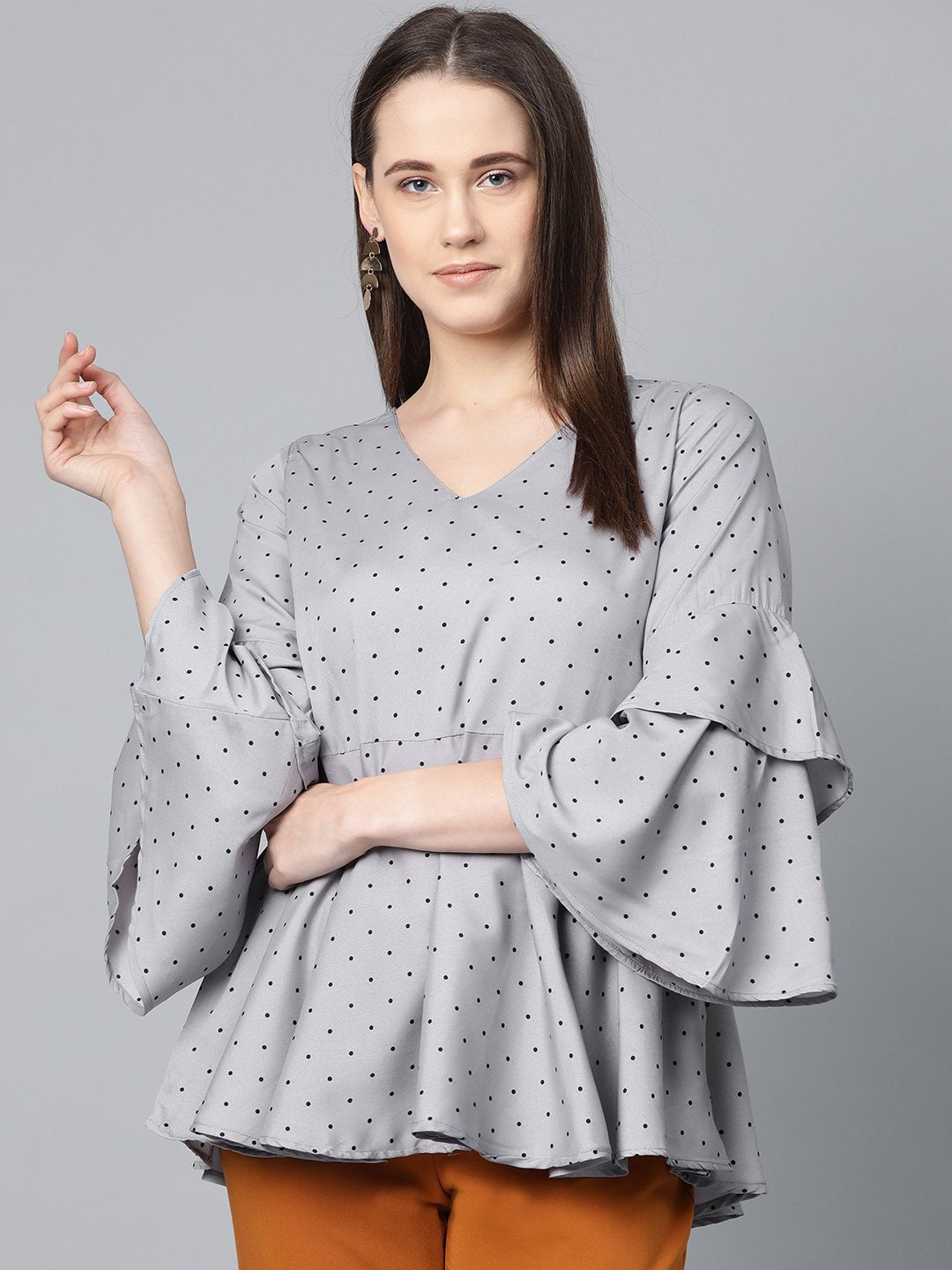 Jompers Women Grey & Black Printed A-Line Top - Distacart