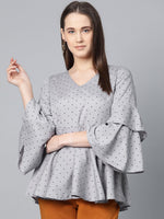 Thumbnail for Jompers Women Grey & Black Printed A-Line Top - Distacart