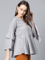 Thumbnail for Jompers Women Grey & Black Printed A-Line Top - Distacart