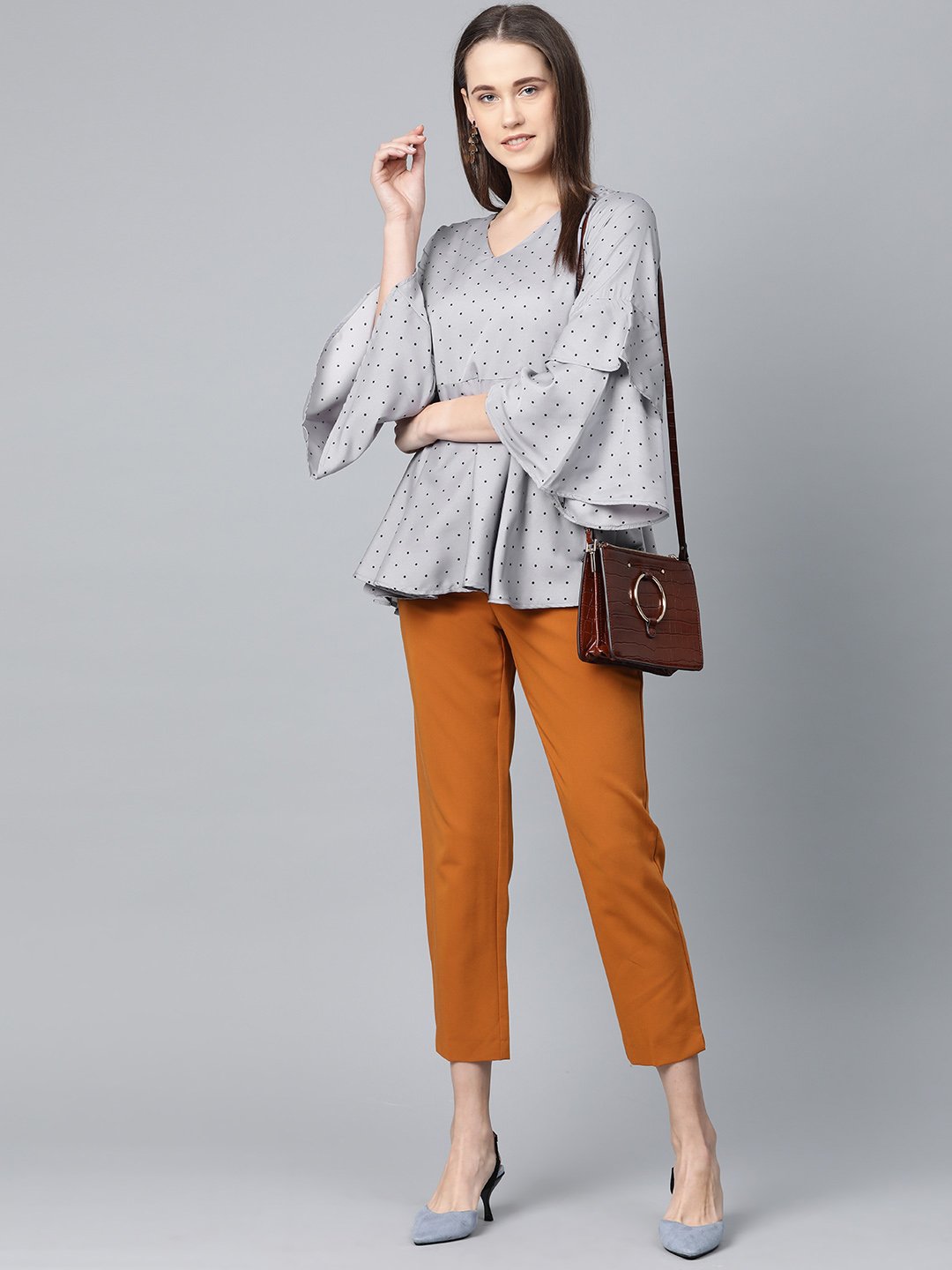 Jompers Women Grey & Black Printed A-Line Top - Distacart