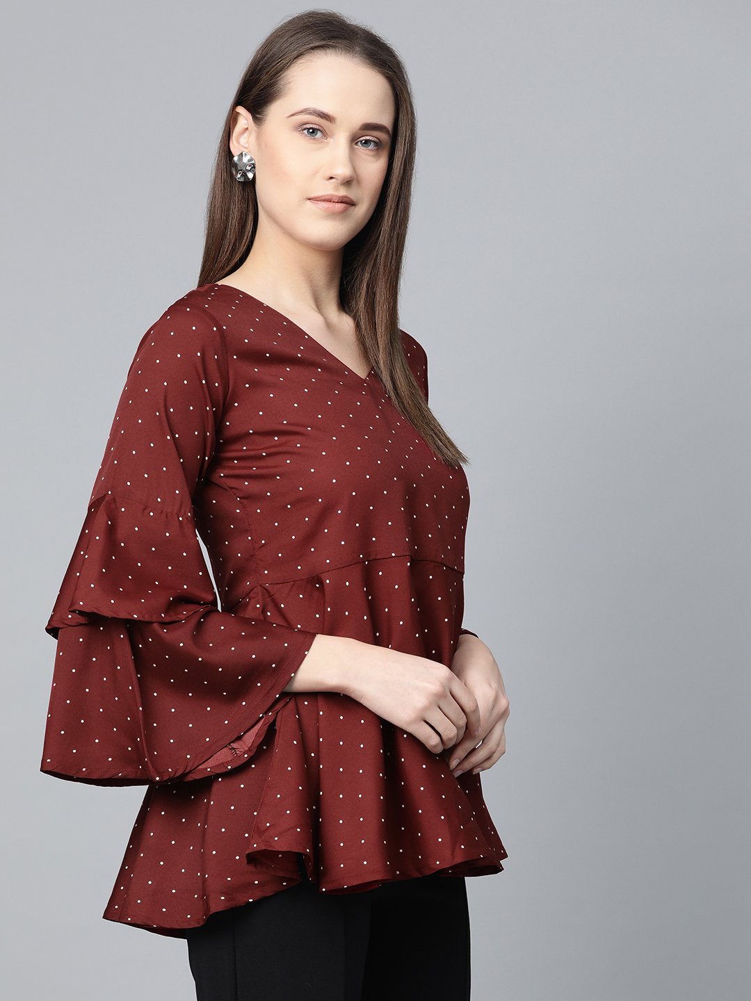 Jompers Women Maroon & White Printed A-Line Top - Distacart